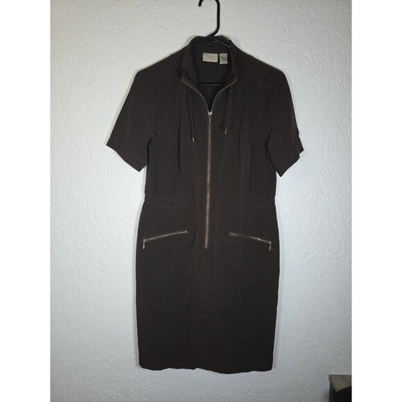 Zenergy Chicos Size 0 Zeema Half Zip Travel Dress Brown Pockets Shift Athletic - Picture 1 of 4